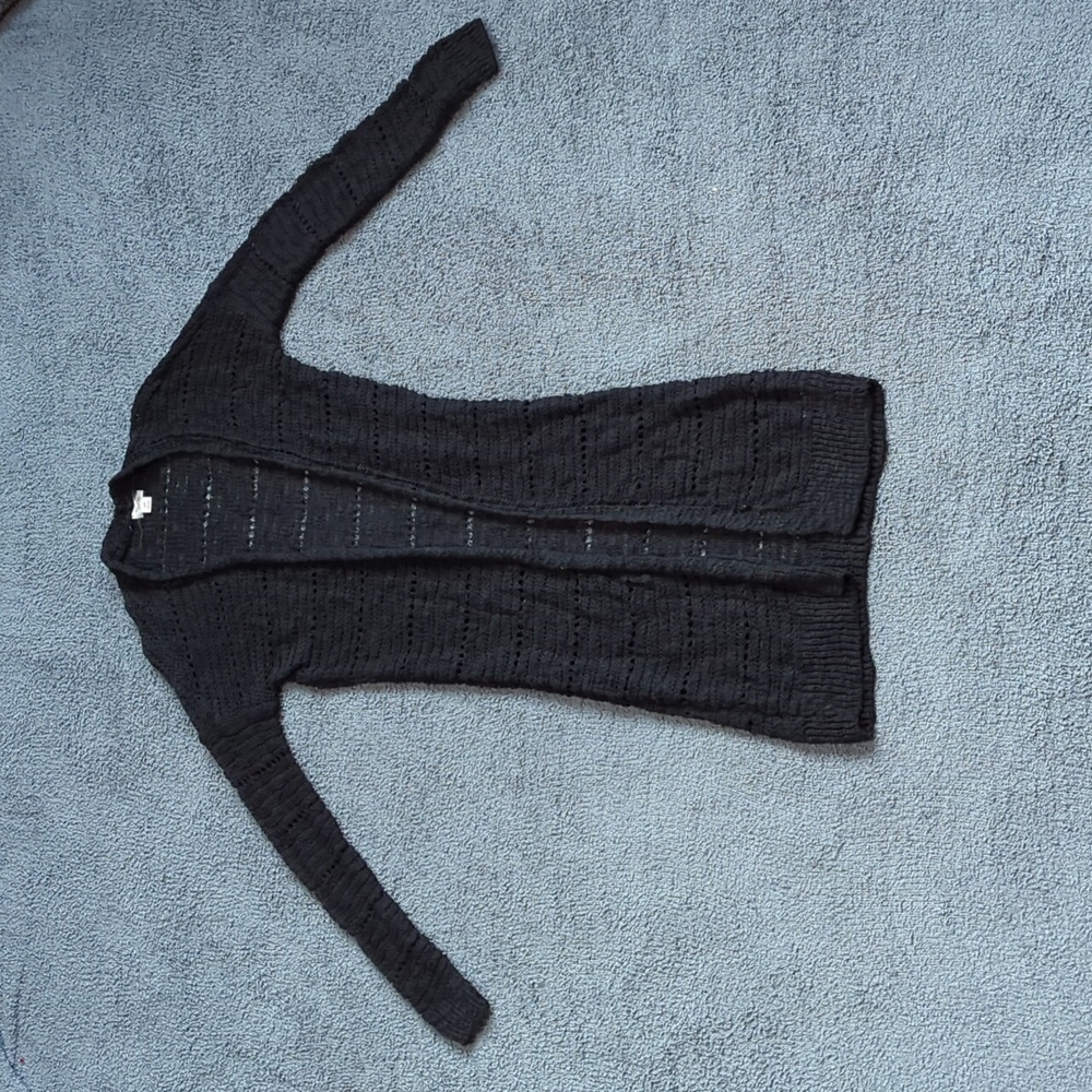 Open-Front Macrame / Crochet Black Cardigan Duster